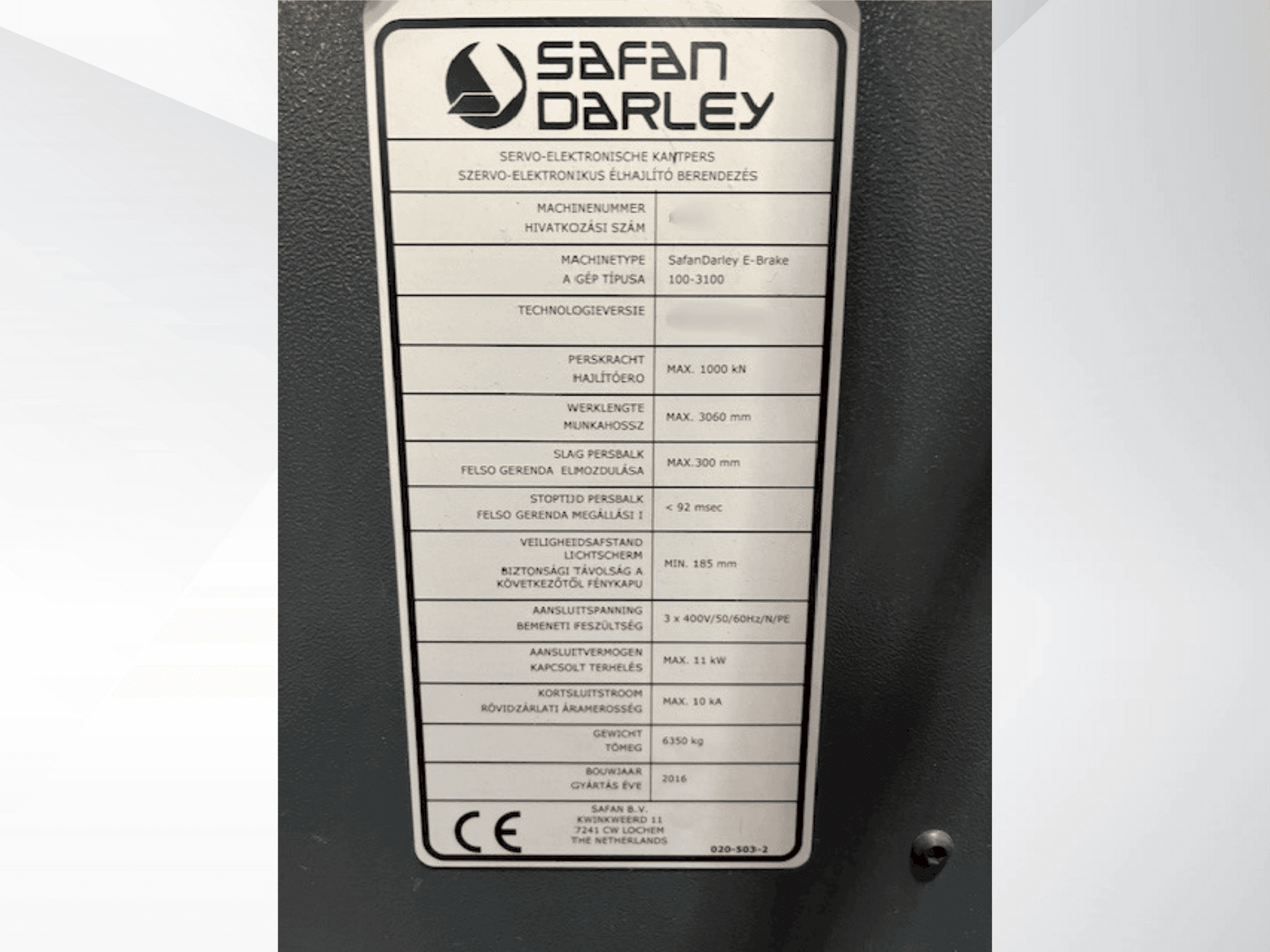 Mašīnas Safan E Brake 100 3100  pretskats